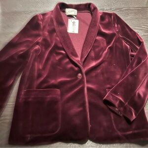 Vintage Burgundy Velvet Single-Button Blazer
